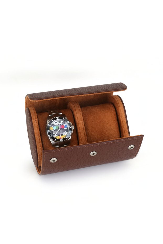 Premium 2-Piece Spotted Leather Watch Box Wristwatch Storage and Carrying Box Padded