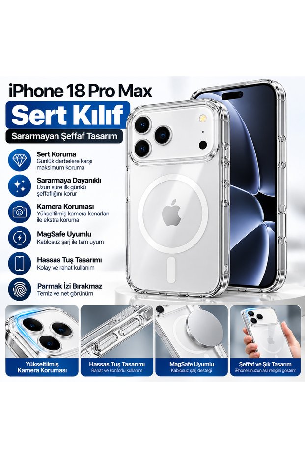 iPhone 18 Pro Max Case Non-Yellowing Hard Transparent Case Shockproof Camera Protection