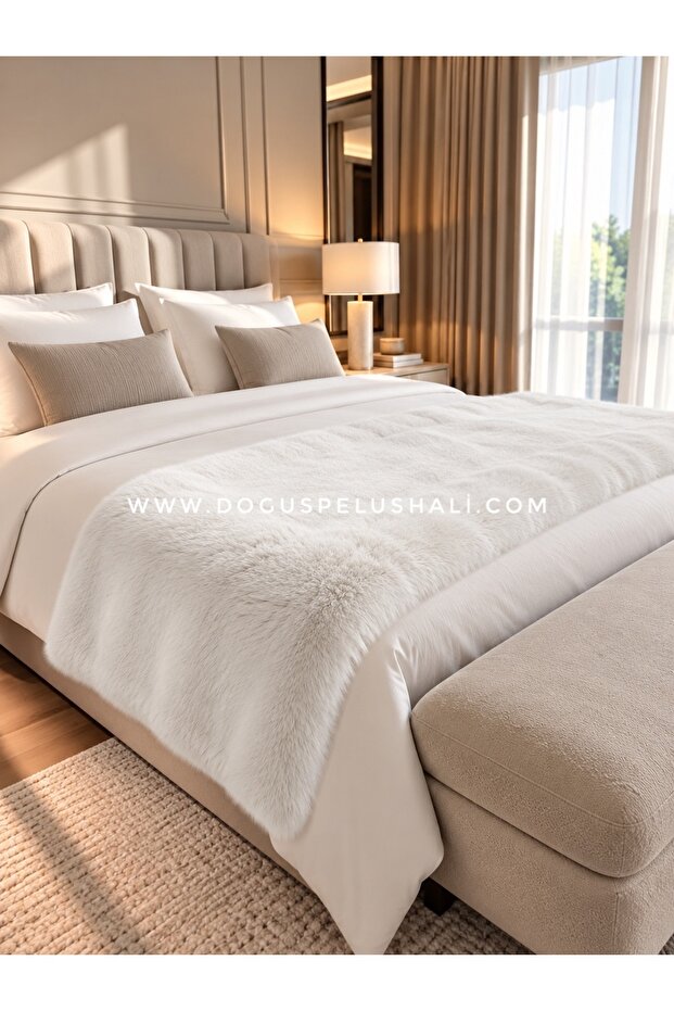 Ultra Soft Fluffy White Plush Bed End Runner