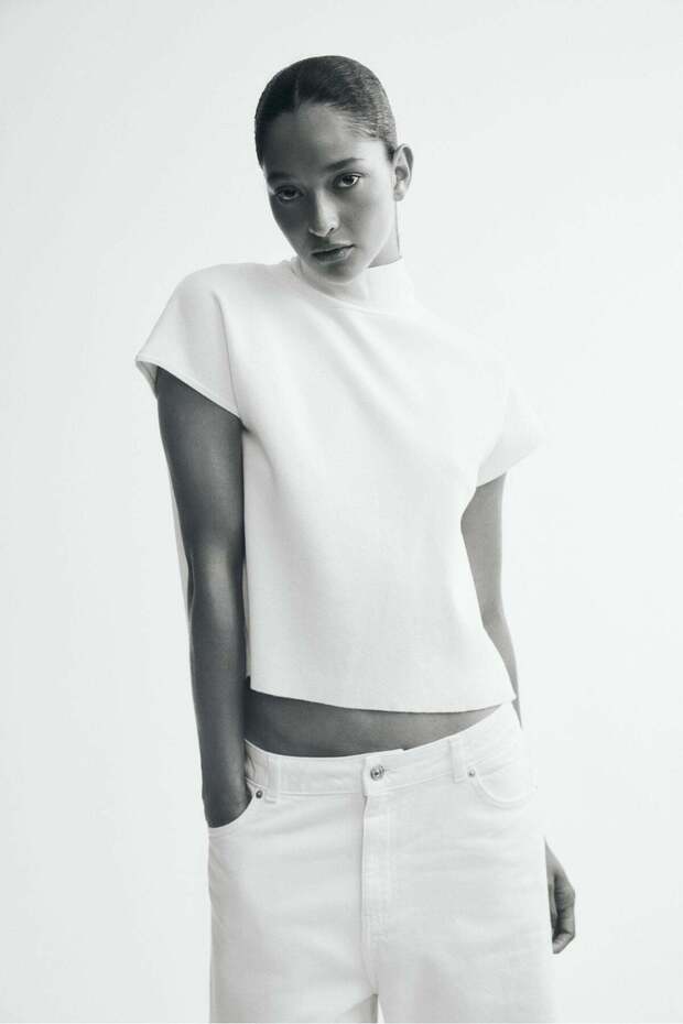 Fine-knit turtleneck top