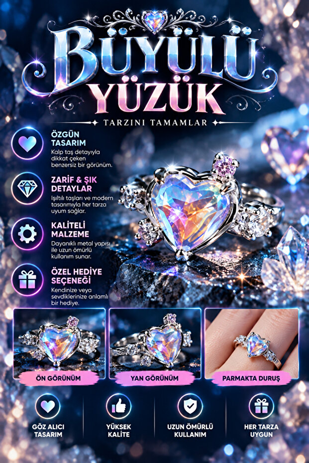 Magical Heart Ring – Elegant Ring with a Glittering Color-Changing Heart Stone