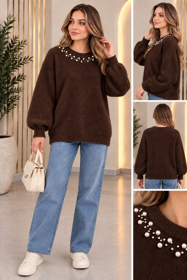 Women's Pearl Detailed Angora Knitwear Sweater