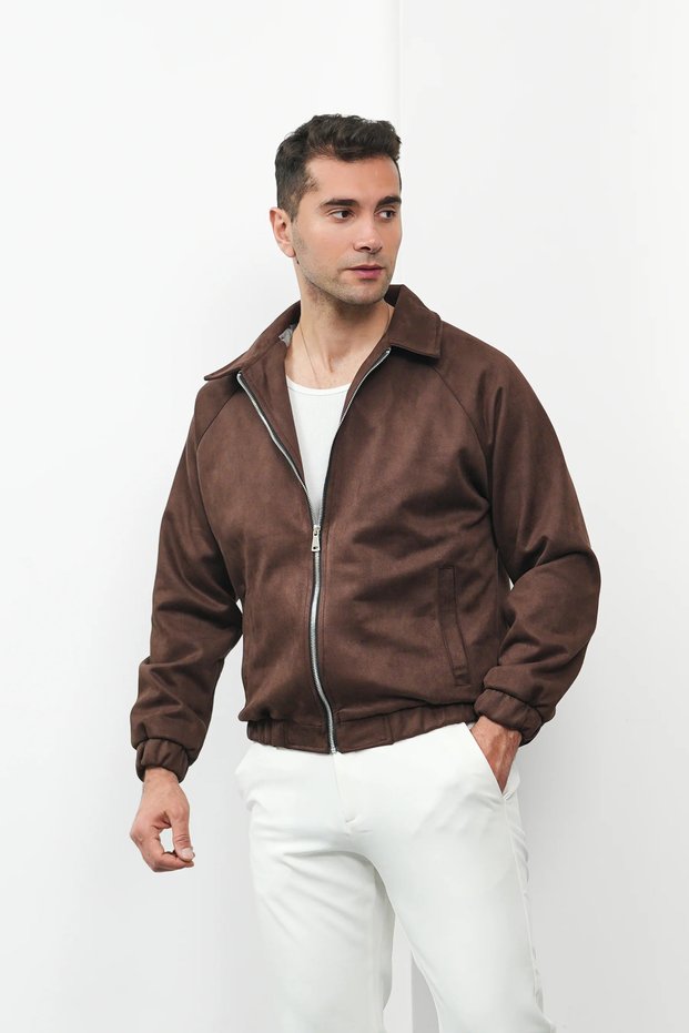 Zipper Detailed Suede Jacket