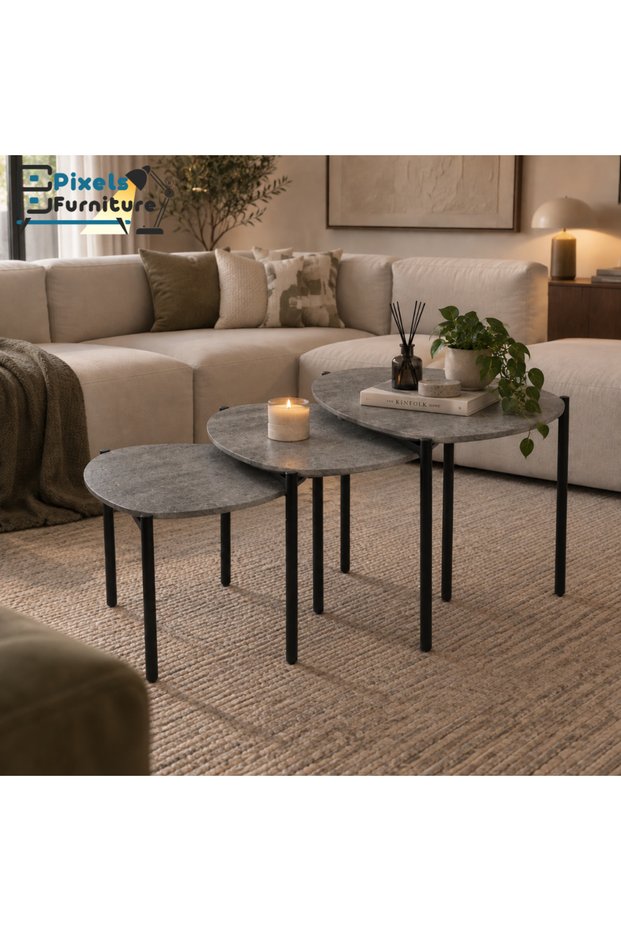 3-Piece Triangular Design Nesting Side End Tables Set by Pixel Furniture