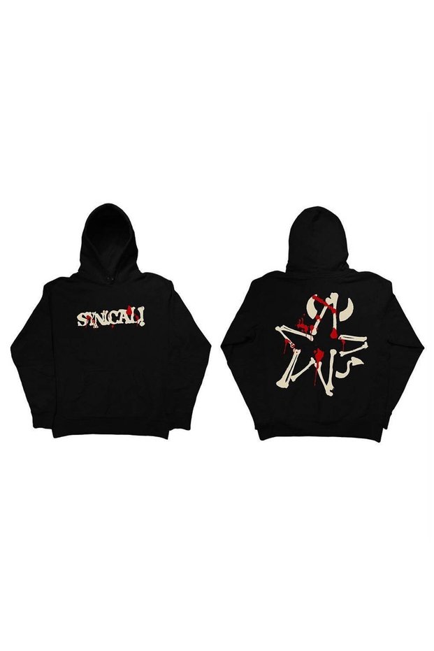 Black Sycamore Front-Back Printed Oversized Hooded Sweatshirt