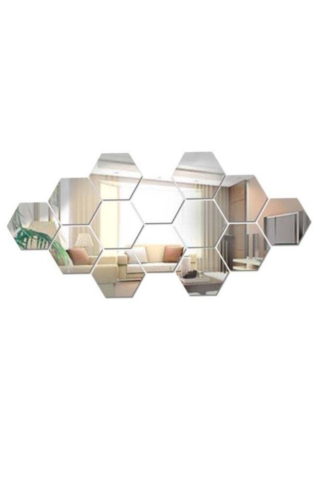 12 PCS Hexagon Acrylic Mirror Wall Stickers, DIY Decorative Hexagonal Wall Decal Tiles for Home Liv