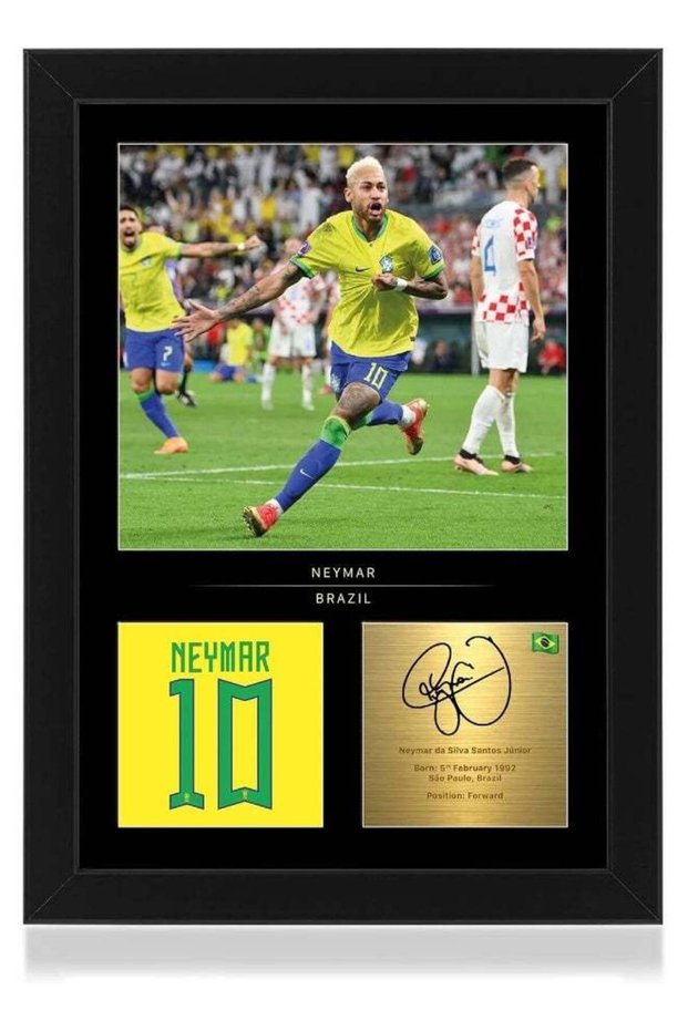 Win FC Neymar Jr A4 Framed Photo Display - Reproduced Digital Signature - Gift For Brazil Fans