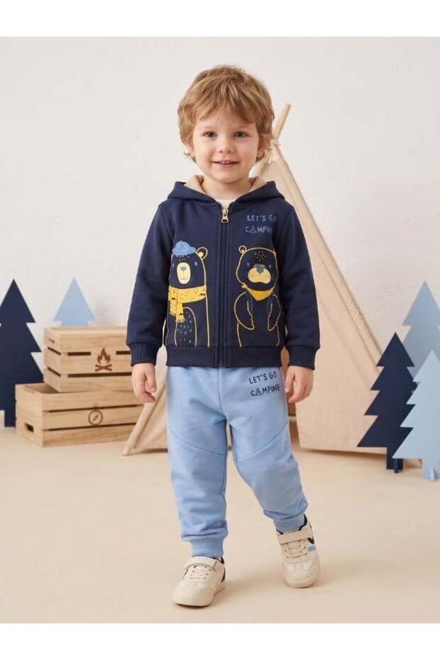 Boy's Bear Printed Hooded Tracksuit Set