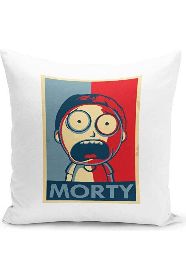Rick And Morty Funny Poster Themed Throw Pillow White/Blue/Red 16x16inch