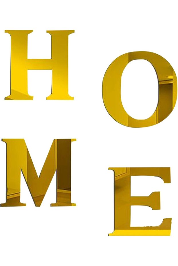 CREATCABIN 4Pcs Home Sign Letters 3D Acrylic Mirror Wall Decor Stickers - Gold