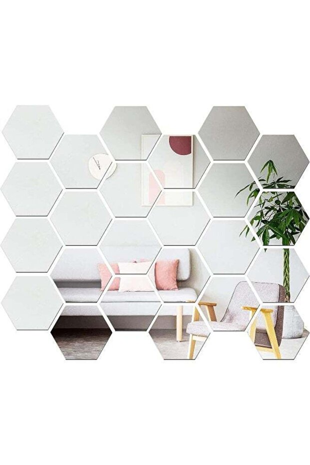 24 Pieces Acrylic Hexagonal Mirrors, Flexible Self Adhesive Mirror Sheet DIY Art Mirror for Living