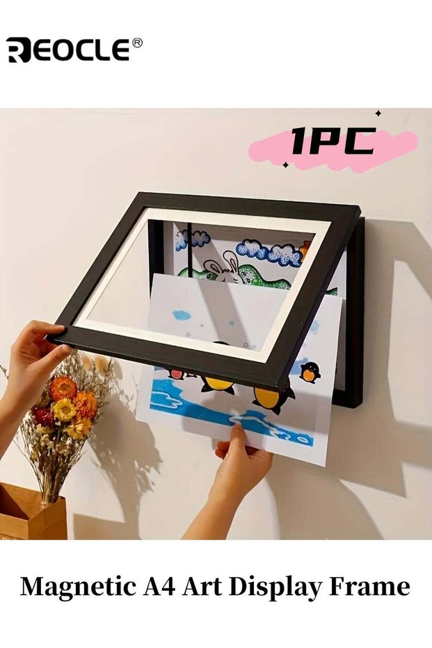 1pc Magnetic A4 Art Display Frame Front Opening Foldable Design for Youngsters' Drawings Photos Ver