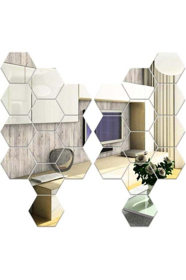 TPGP Pack Of 24 Hexagonal Mirror Silver, Mirror Hexagon Wall Stickers