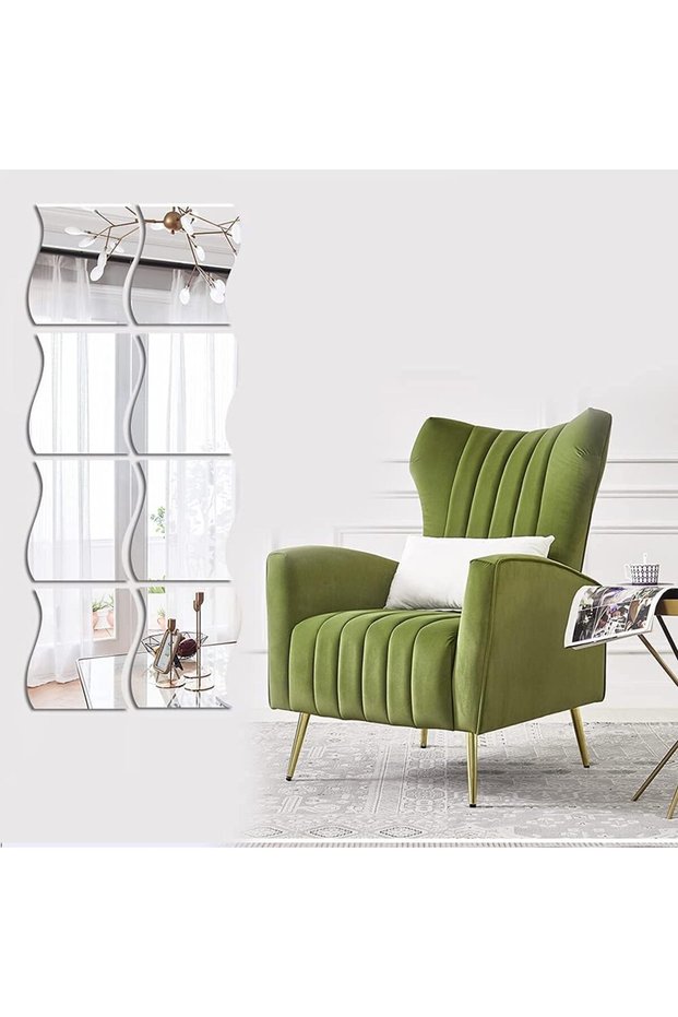 Beser Lee 3D Wavy Mirror Wall Stickers - 8PCS Decorative Acrylic Wall Art
