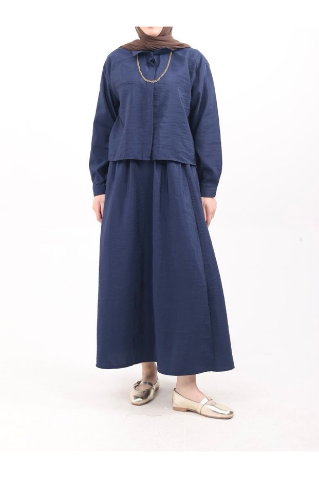 Skirt Suit with Chain Accessories - 4665 - Navy Blue