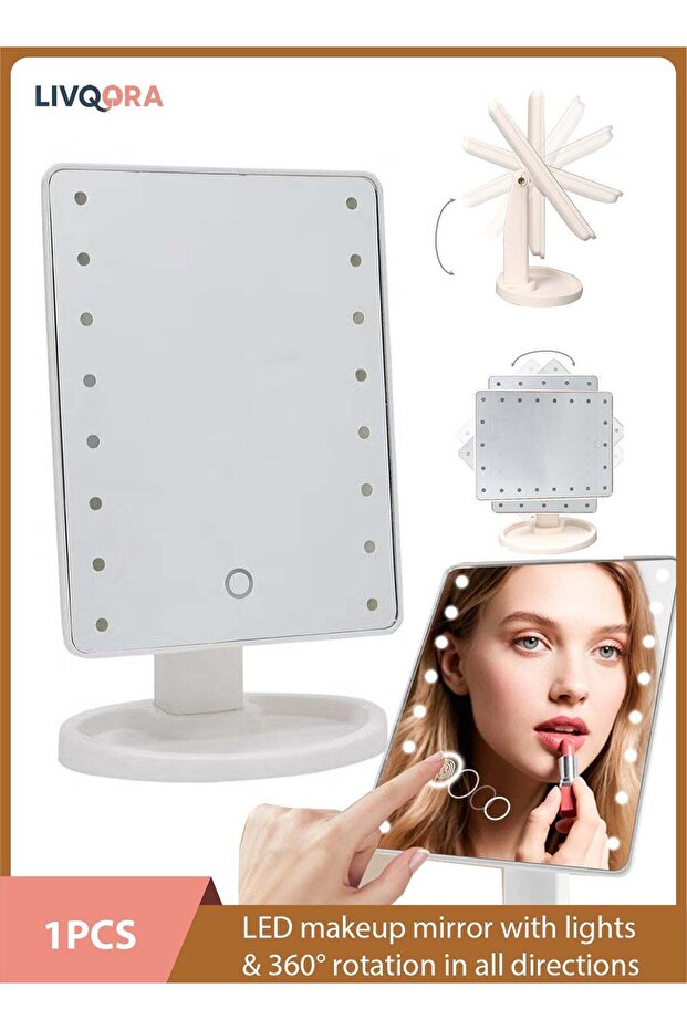 LED Makeup Mirror with Lights 360° Rotation, 16 LED Dimmable Vanity Mirror Dual Power USB & Battery