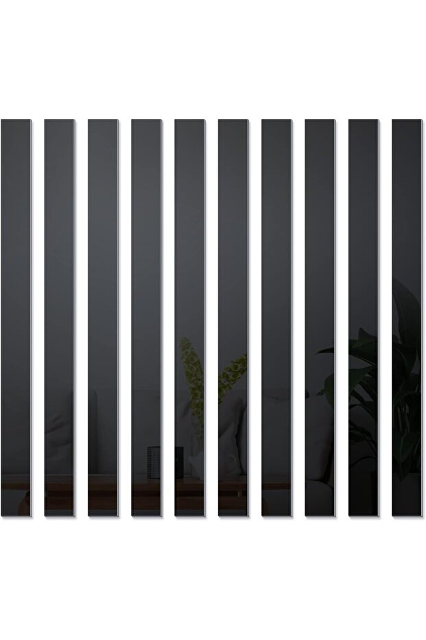TUOYECHEN Self-Adhesive Mirror Tiles - 50 cm Flexible Acrylic Striped Wall Sticker (Black)