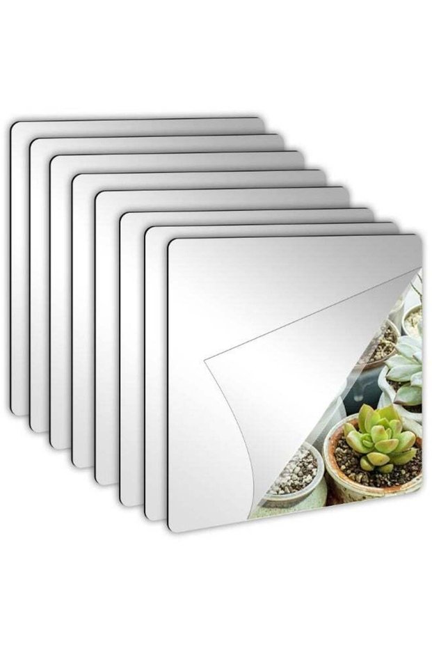 8 Pack Self Adhesive Acrylic Mirror, 8 x 8 Inch Tiles,Flexible Plastic Mirror Sheets Wall Stickers,