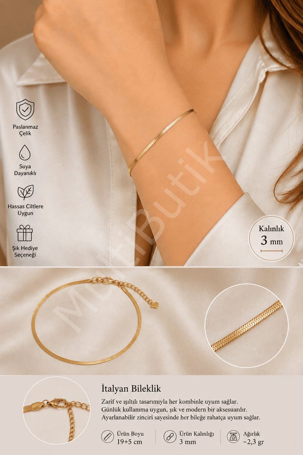 Italian style stainless steel bangle 3mm - gold