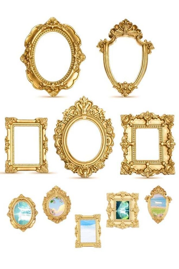 5 PCS Mini Gold Picture Frames Vintage Small Antique Resin Picture Frames Oval Rectangle Wall Hangi