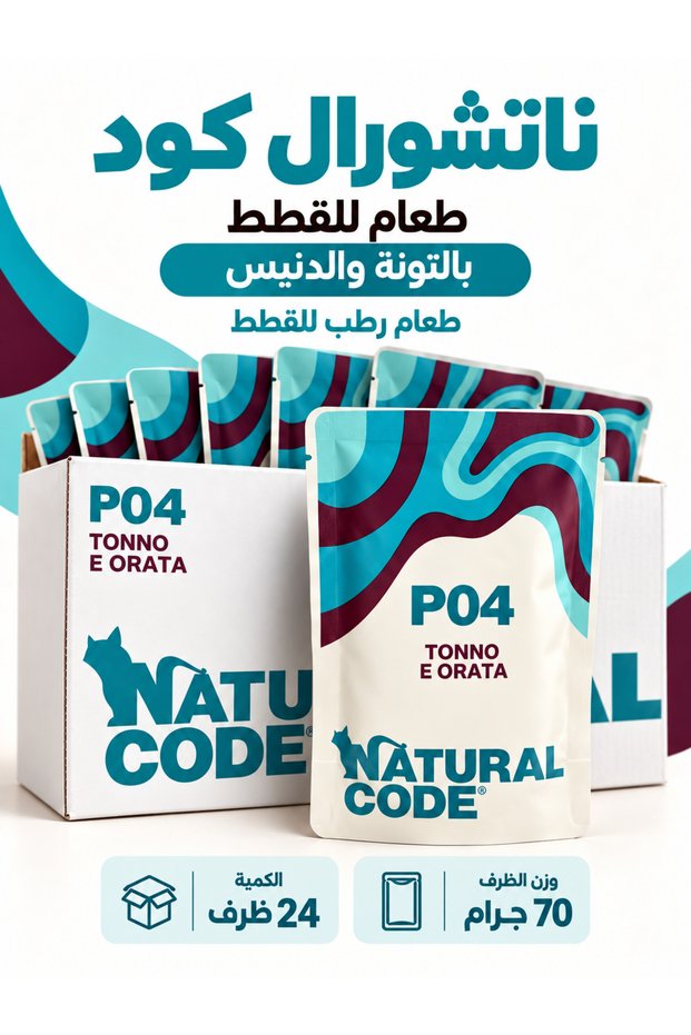 ناتشورال كود اكل رطب للقطط البالغة اظرف تونة و سمك الدنيس(24×70g)