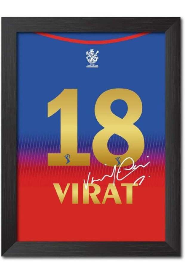TenorArts Virat Kohli Poster Frame Bangalore Jersey Print with Signature Laminated Photo Framed Pai