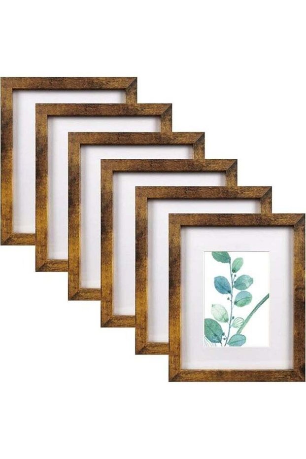 8x10 Picture Frame Brown Set of 6, Display Pictures 5x7 With mat or 8x10 Without Mat