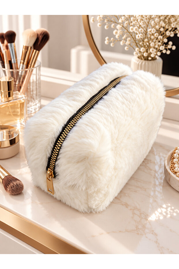 Plush Feather Makeup Bag