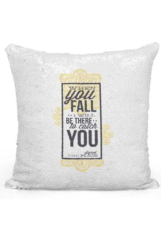 When You Fall Sequin Decorative Throw Pillow White/Silver/Yellow 40x40cm