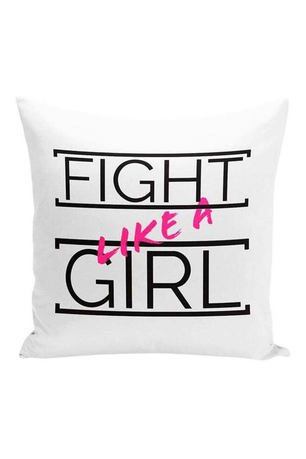 Fight Like A Girl Quote Decorative Pillow White/Black/Pink 16x16inch