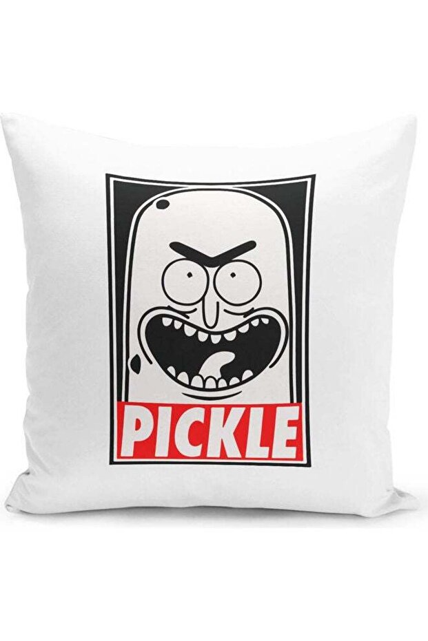Pickle Obey Rick And Morty Themed Throw Pillow White/Black/Red 16x16inch