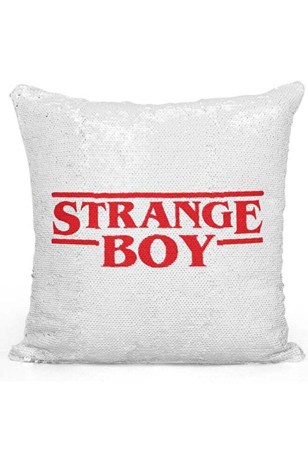 Strange Boy Printed Sequin Decorative Throw Pillow White/Red/Silver 40x40cm