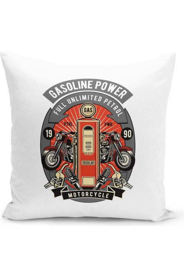 Gasoline Power Printed Decorative Throw Pillow White/Red/Grey 40x40cm