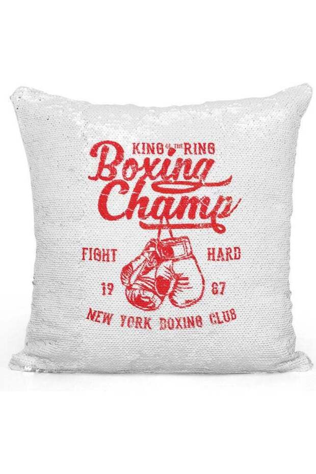 King Of The Ring Themed Sequin Decorative Throw Pillow White/Red/Silver