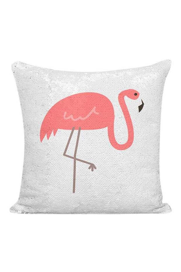 Flamingo Pillow Birds Lovers Sequined Pillow White/Silver/Pink 16x16inch