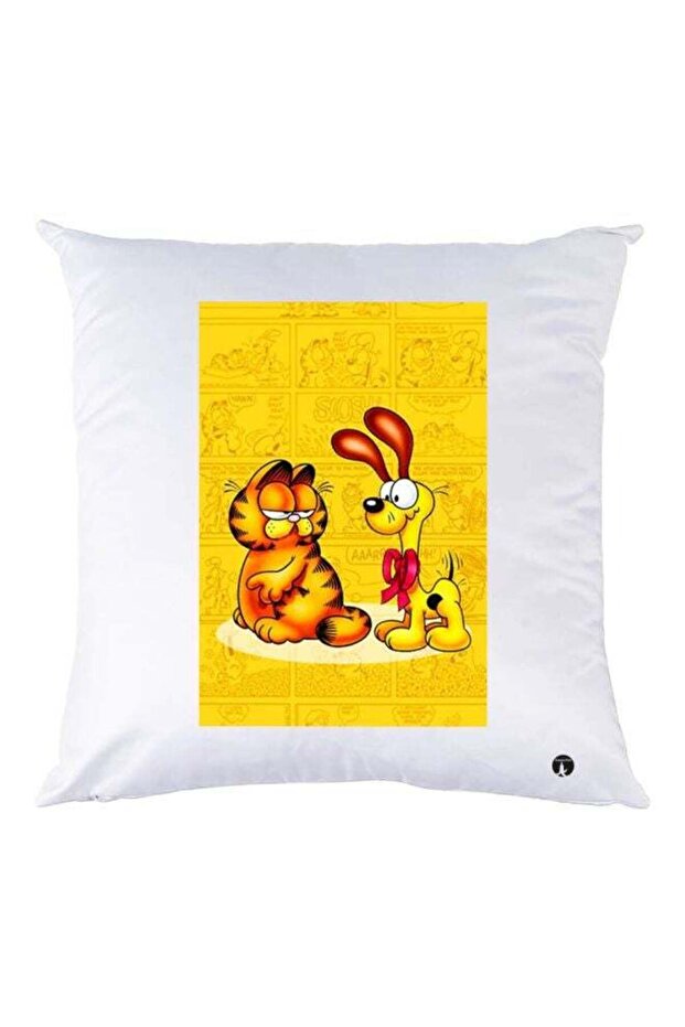 Cartoon Printed Throw Pillow White/Yellow/Black 30x30cm