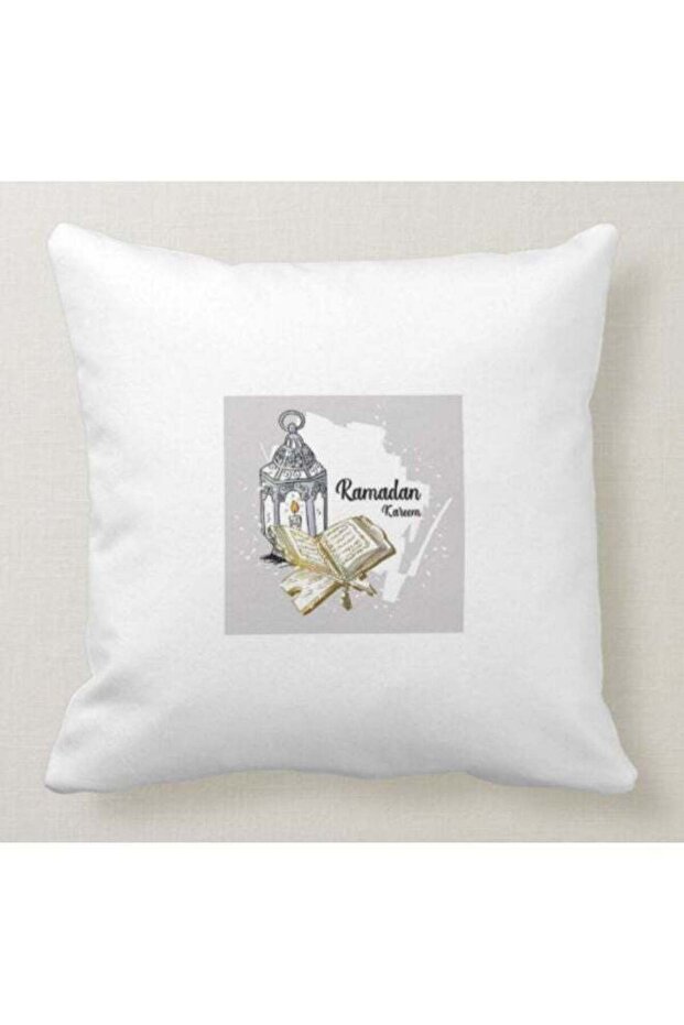 Ramadan Kareem Printed Decorative Pillow White/Grey/Beige 40x40cm
