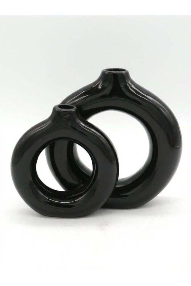 Ceramic Vase for Floral Decorative arrangement, Ht-20.5 cm | Shiny Black Color | Aura Sculpt Vase D