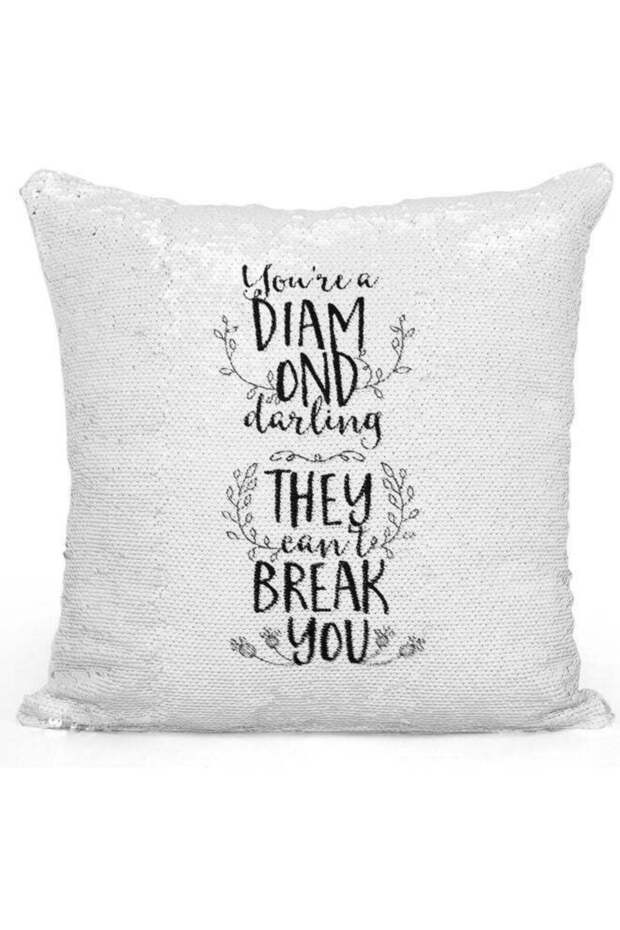 You Are Darling Quote Themed Sequin Decorative Throw Pillow White/Black/Silver 40x40cm