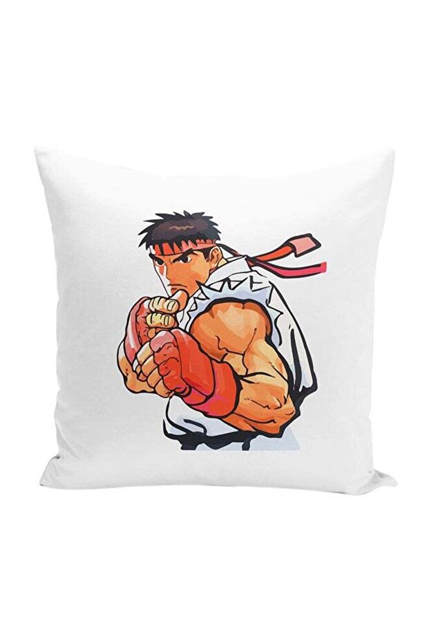 Cartoon Street Fighter Game Decorative Throw Pillow White/Red/Beige 16 x 16inch