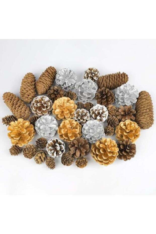 40pcs Natural Christmas Pine Cones Bulk Silver Gold Snow Spruce PineCones Ornaments for Autumn and