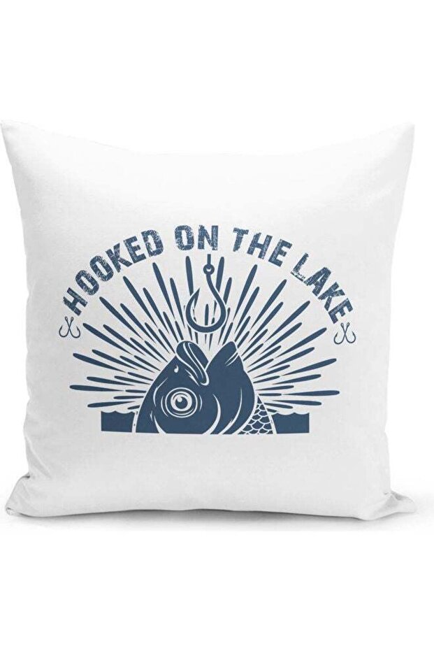 Hooked On The Lake Design Decorative Pillow White/Blue