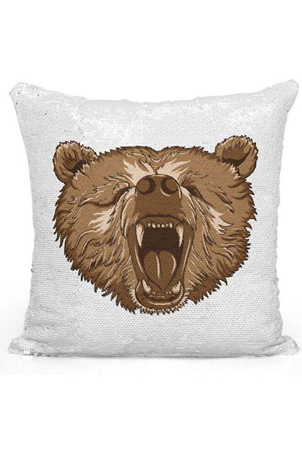 Bear Snout Themed Sequin Decorative Throw Pillow White/Brown 40x40cm