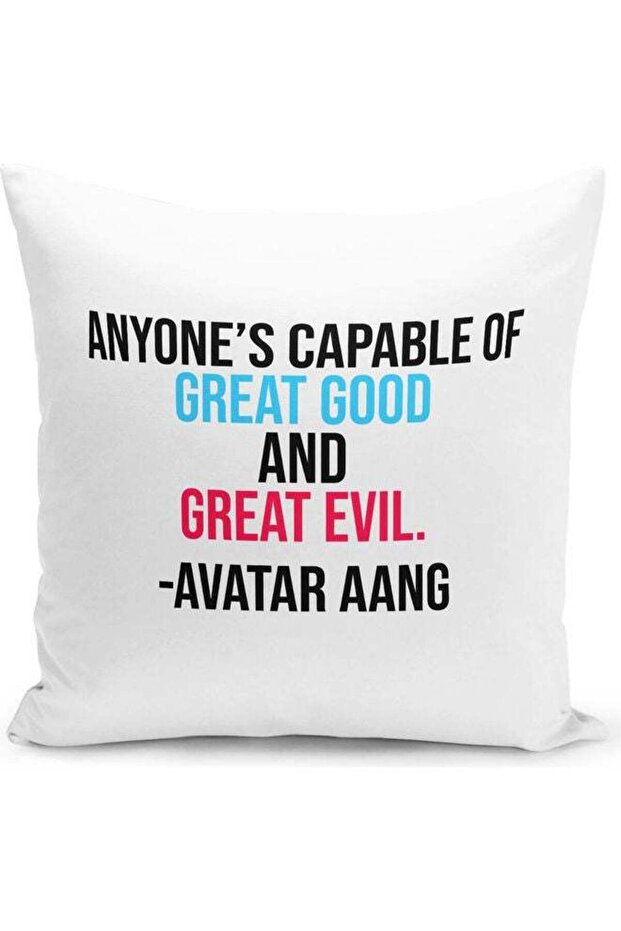 Avatar Aang Airbender Great Good And Evil Quote Themed Throw Pillow White/Pink/Blue 16x16inch