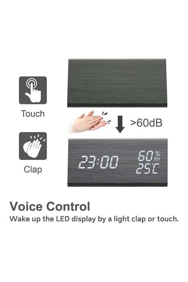 Voice-Activated LED Digital Alarm Clock with Touch Control – Displays Time, Humidity & Temperature,