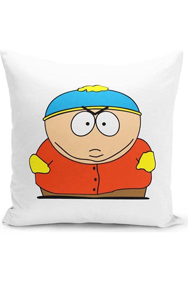 Angry South Park Eric Cartman Themed Throw Pillow White/Black/Blue 16x16inch