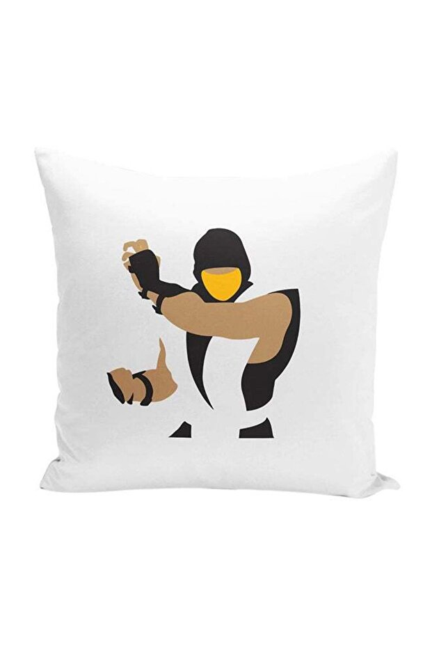 Scorpion Mortal Kombat Decorative Throw Pillow White/Yellow/Black 16 x 16inch