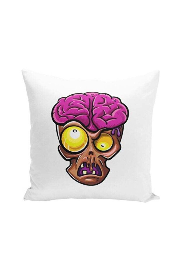Zombie Cool Yellow Brain Printed Throw Pillow White/Brown/Pink 16x16inch