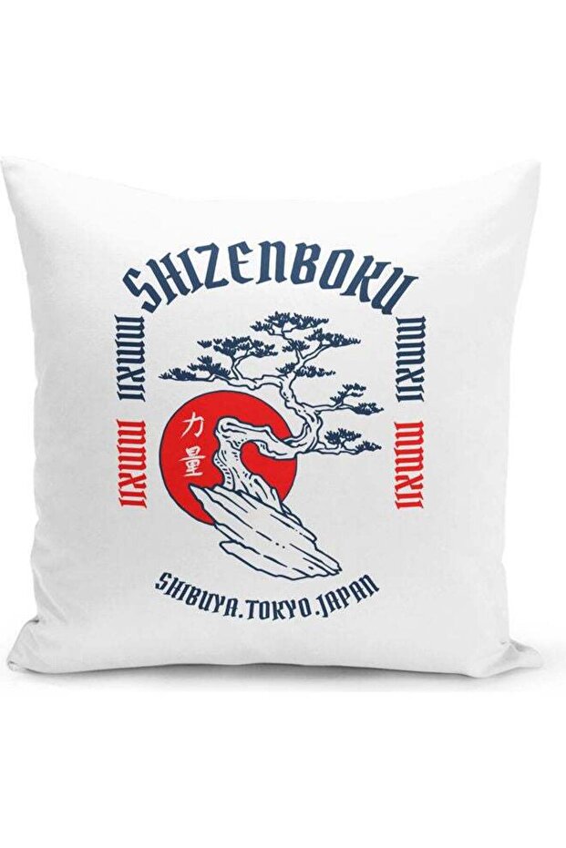 Shizenboku Themed Decorative Throw Pillow White/Red/Blue 40x40cm