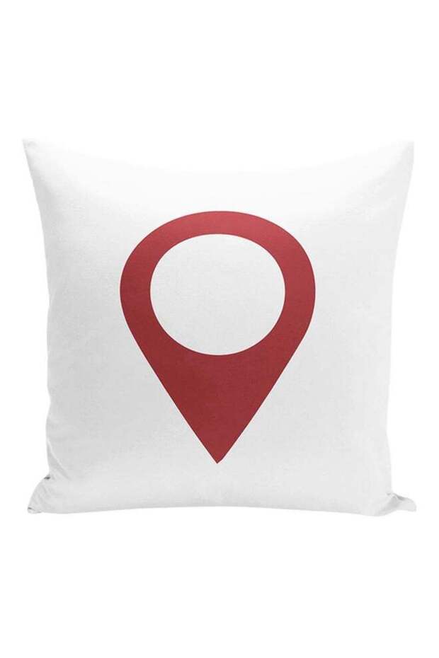 Current Location Pin Printed Decorative Pillow White/Red 16x16inch